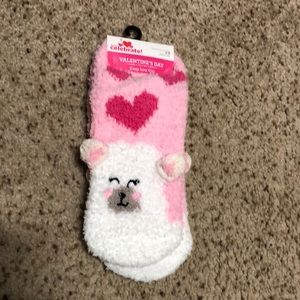 Polar Bear Pink Fuzzy Socks with Non Slip Grippers